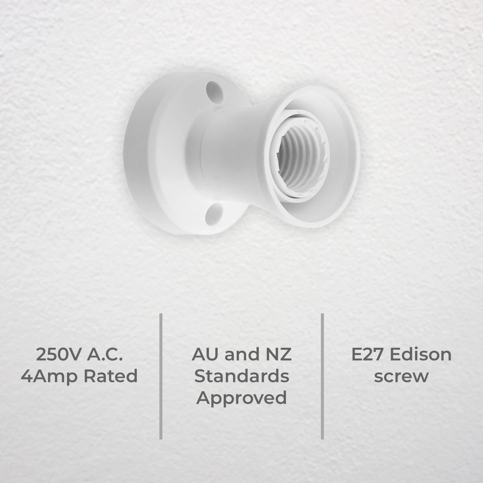 DETA E27 Batten Holder 250V White, Edison Screw Lampholder 6427B