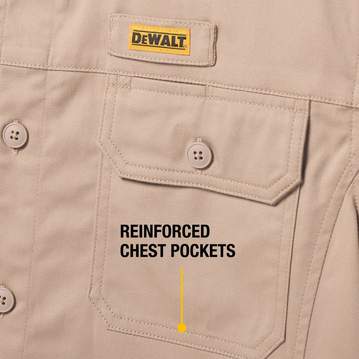 DeWALT Granite Long Sleeve Button Up Work Shirt - Khaki, Size XXL, 97% Cotton