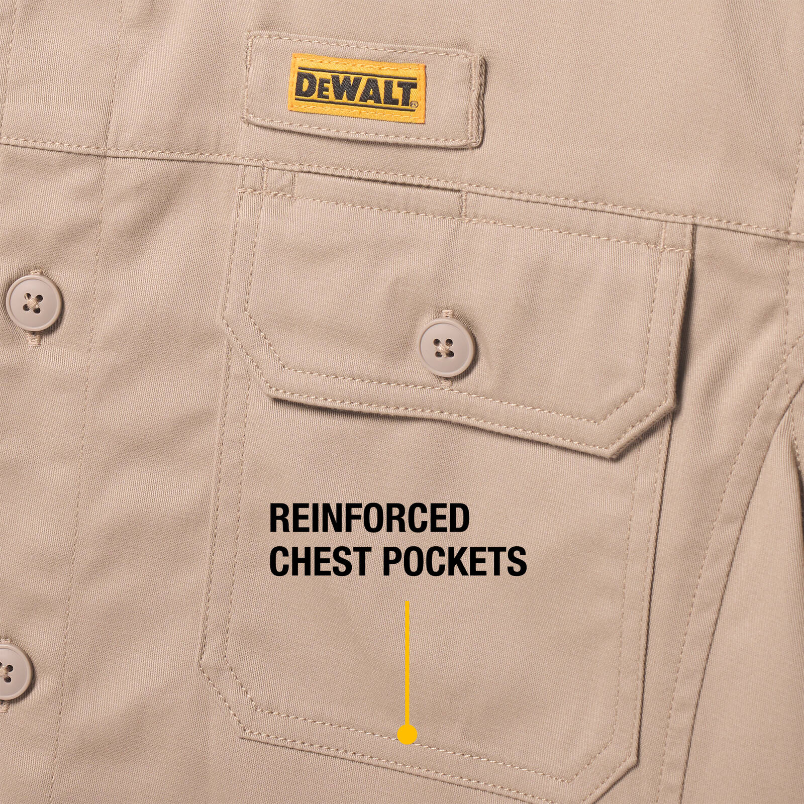DeWALT Granite Long Sleeve Button Up Work Shirt - Khaki, Size XL, 97% Cotton