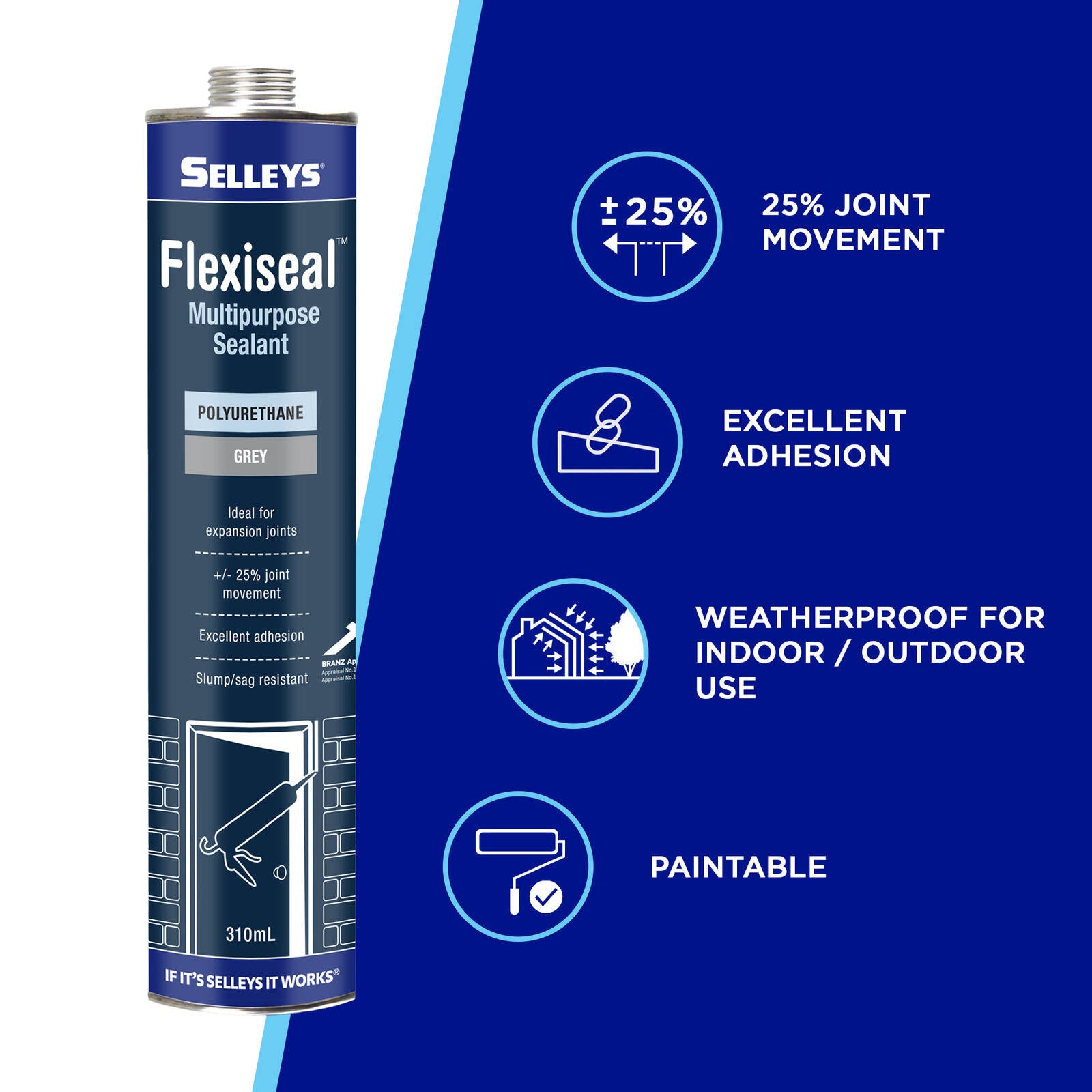 Selleys 310ml Grey Flexiseal Polyurethane Sealant Indoor Outdoor