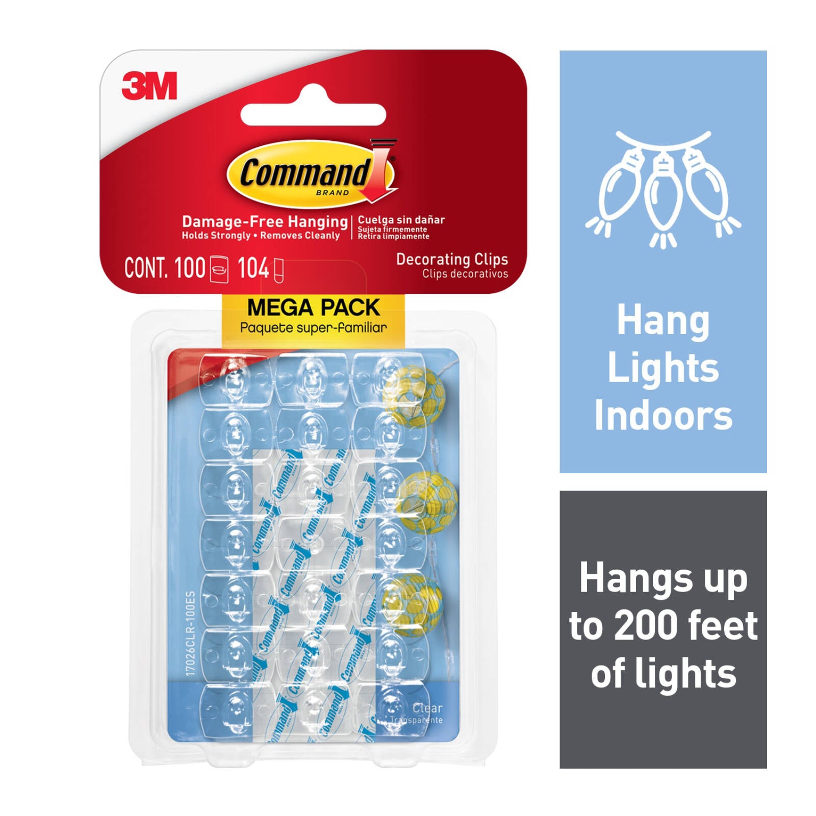 Command Clear Decorating Clip Mega Pack 100 Pack - Damage-Free Light Clips