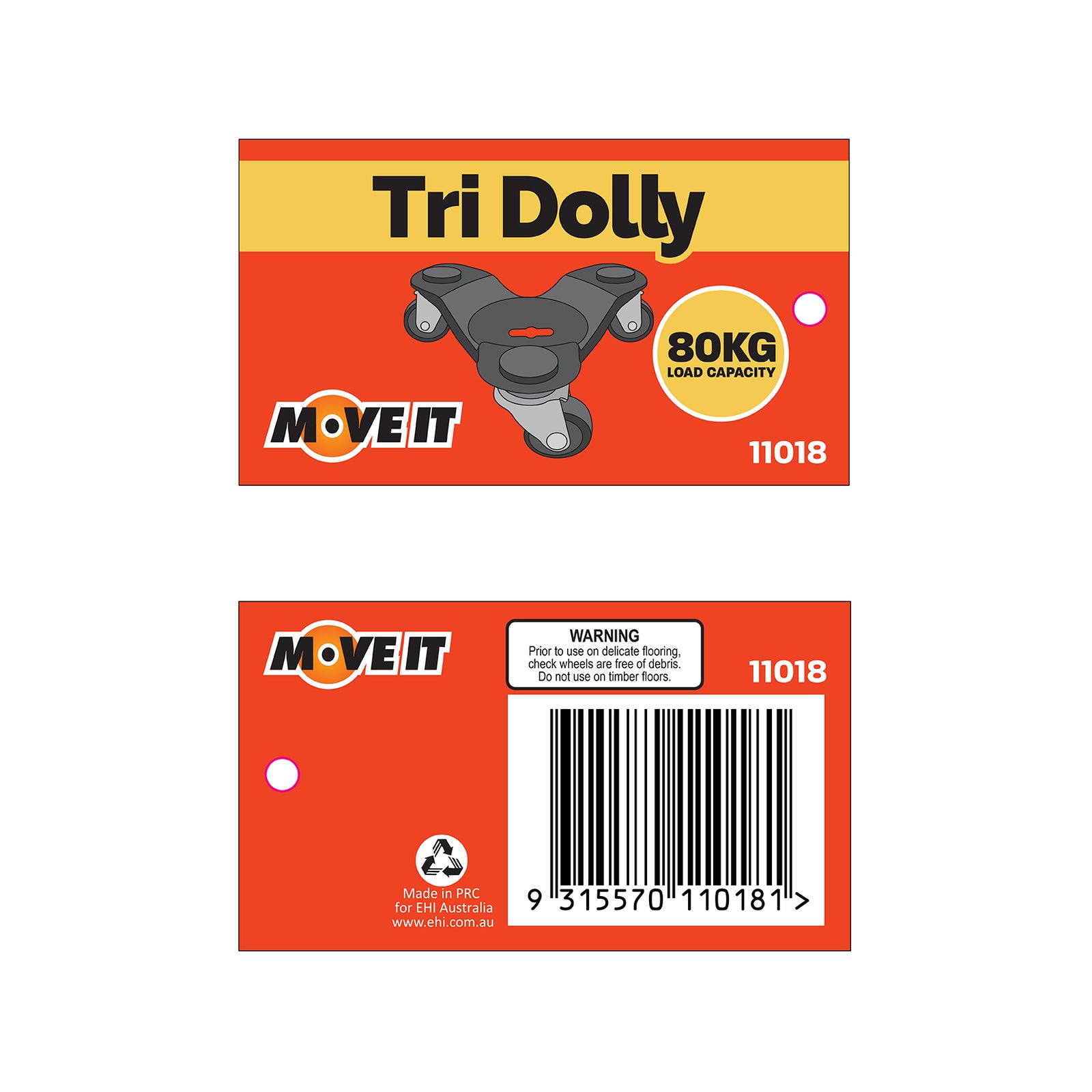 Move It 80kg 150 x 50mm Triangular Dolly - Black