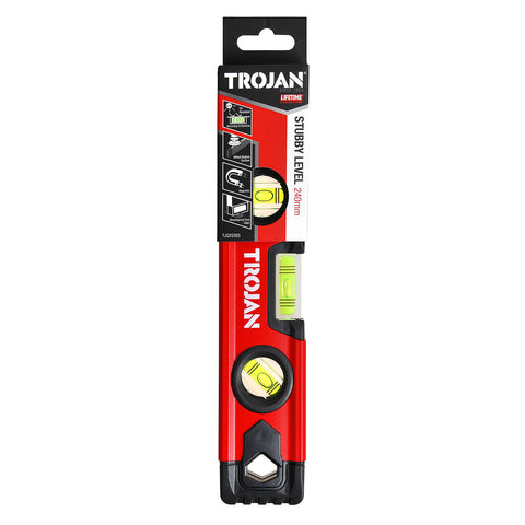 Trojan 240mm Magnetic Stubby Level, Aluminium Frame, 3 Vials