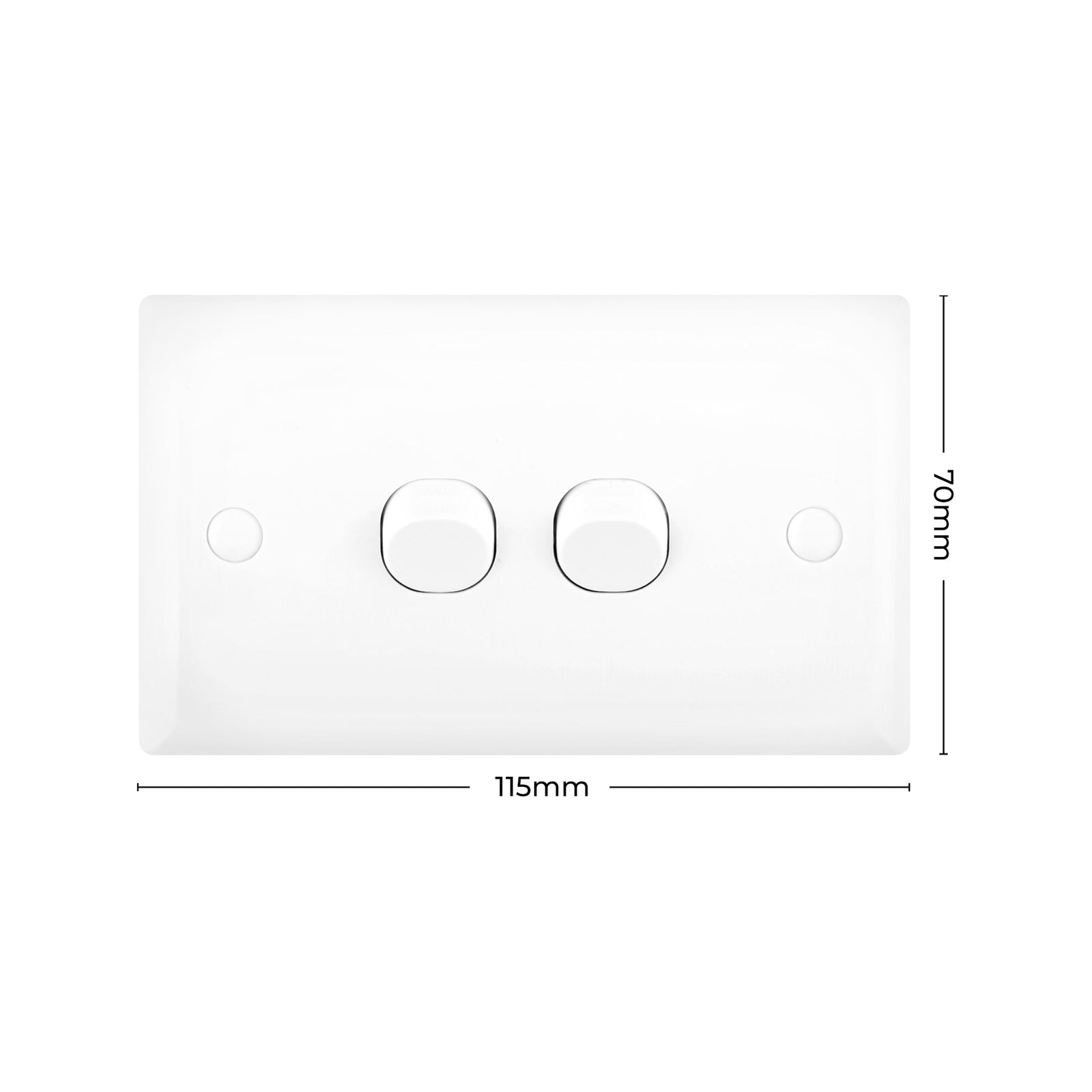 DETA White Solid Plate Double Switch - 2 Gang Polycarbonate 240V