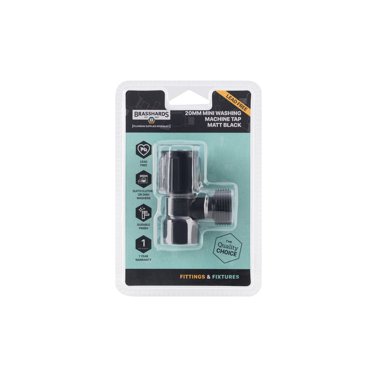 Brasshards Mini Washing Machine Tap 20mm Matt Black Brass Lead Free