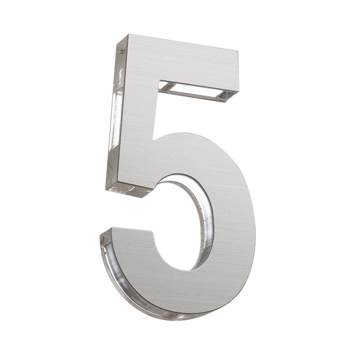 Sandleford Azure House Number 5 120mm Silver Stainless Steel & Acrylic, Weather Resistant
