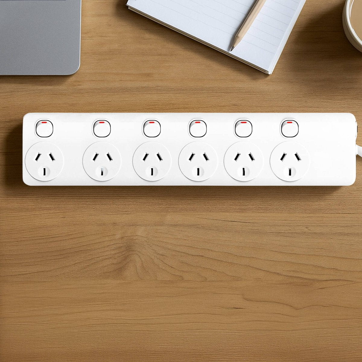 Arlec 6 Outlet Individually Switched Powerboard 1.8m White with Overload Protection PB66B-L