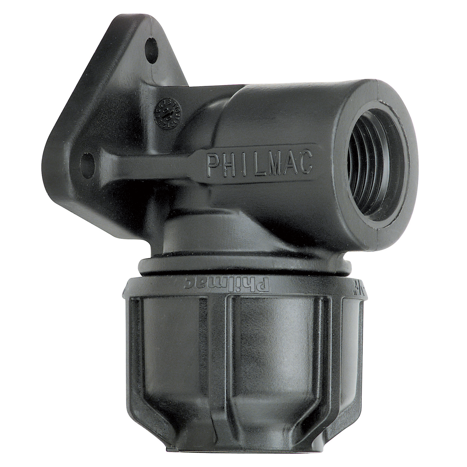 Philmac 25mm x 3/4" Metric Poly x Female BSP Pipe Elbow with Wall Plate PN16 Underground