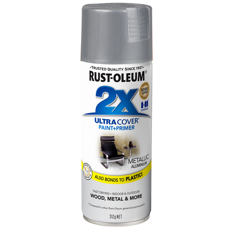 Rust-Oleum 2X Ultra Cover Metallic Aluminium Spray Paint 312g - Indoor Paint & Primer
