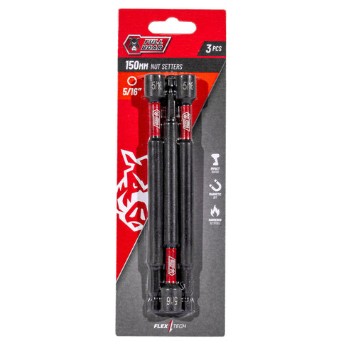 Full Boar 5/16" x 150mm S2 Steel Magnetic Impact Nut Setters 3 Pack