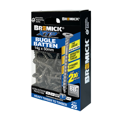 Bremick XTP 14g x 50mm Carbon Steel T40 B8 Bugle Batten Screws 25 Pack