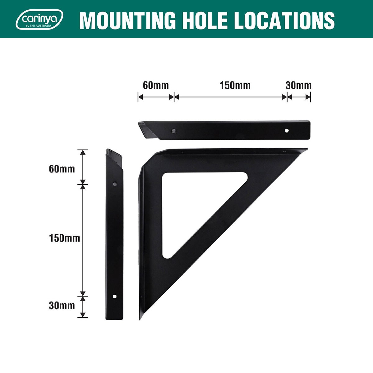 Carinya 240 x 240mm Black Triangle Stayed Bracket - Powder Coated Steel Shelf Bracket