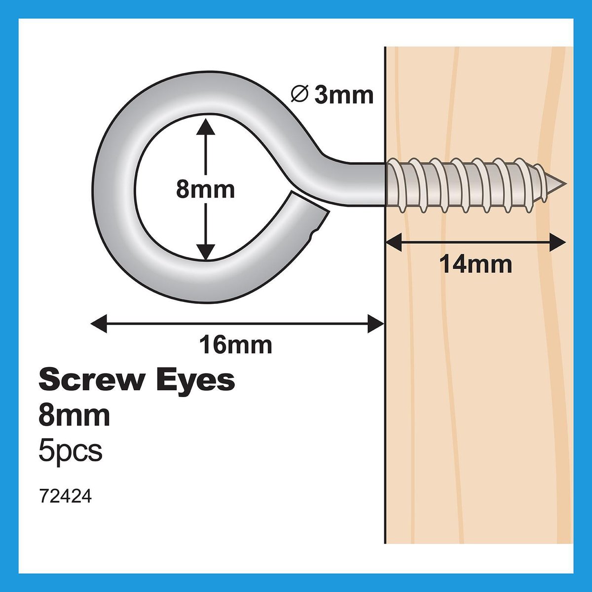 Everhang 8mm Zinc Plated Steel Screw Eye Hook - 5 Pack