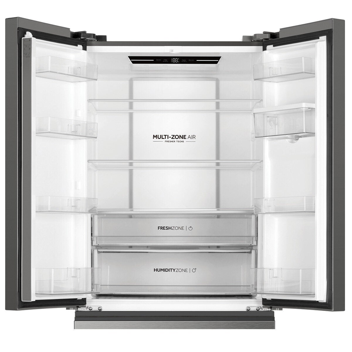 Haier 509L French Door Fridge - Satina Silver - Non-Plumbed Water Dispenser - 5 Star Energy - HRF510FHS