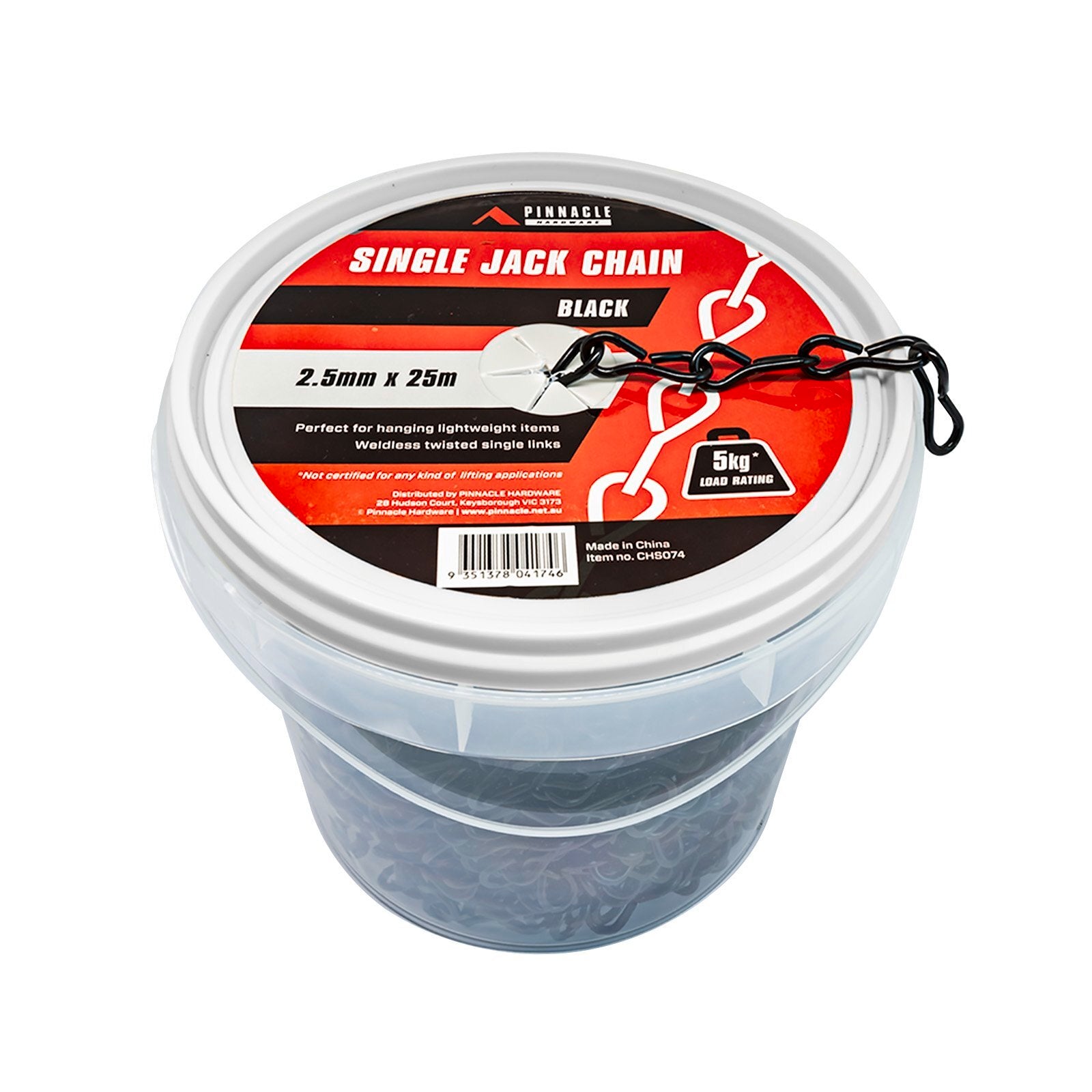 Pinnacle 2.5mm x 25m Black Single Jack Chain Bulk Tub