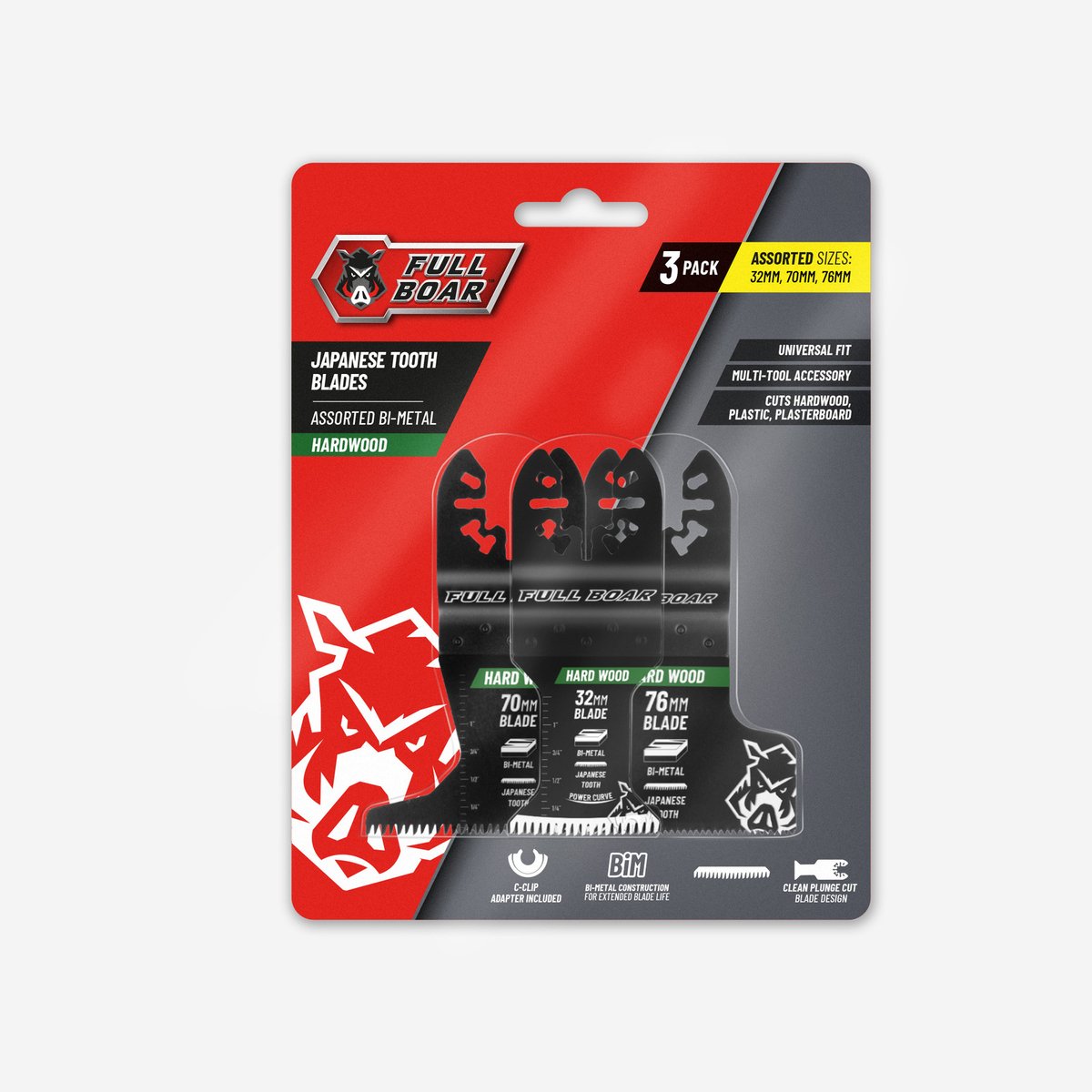 Full Boar Assorted Japanese Tooth Hardwood Multi-Tool Blade, 3 Pack
