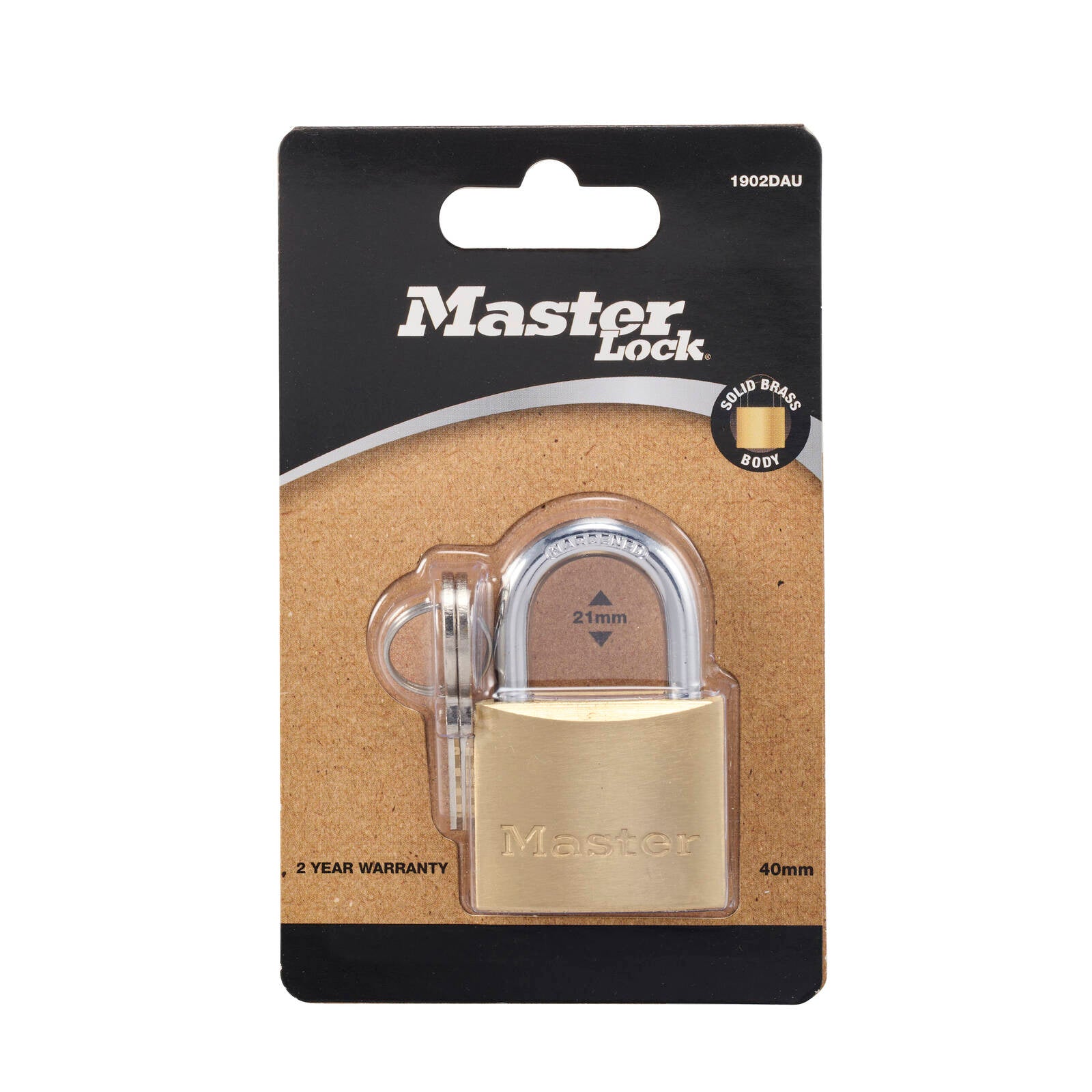Master Lock 40mm Solid Brass Keyed Padlock, Hardened Steel Shackle, Pin Cylinder