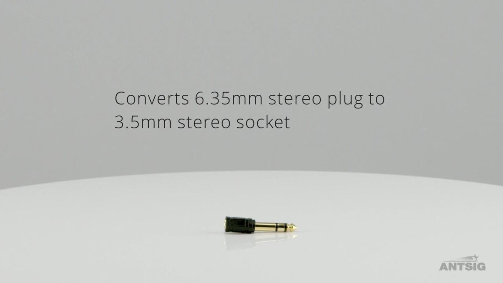 Antsig 6.35mm Stereo Plug to 3.5mm Stereo Socket Adaptor - Nickel Plated Brass