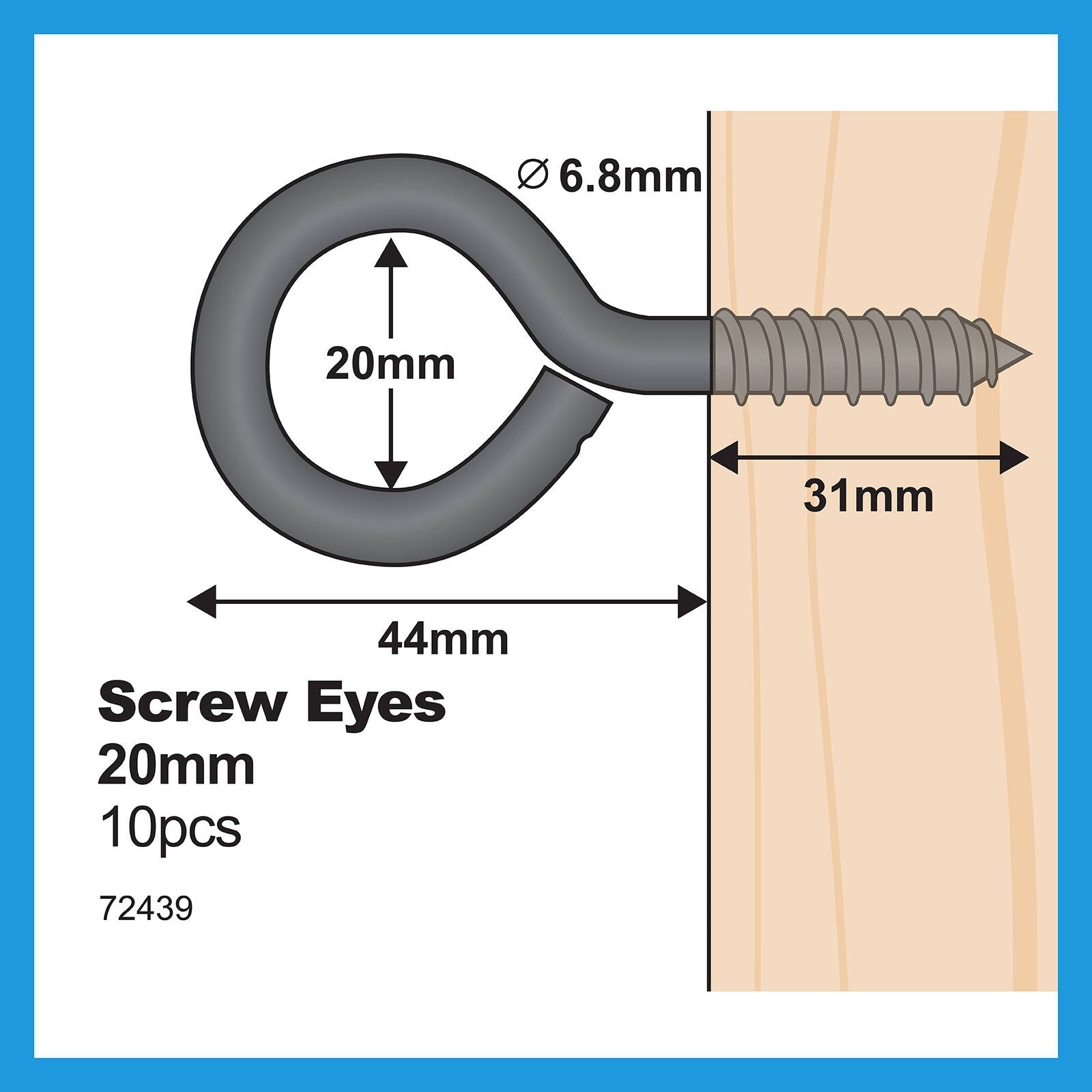 Everhang 20mm Zinc Plated Screw Eye Hook - 10 Pack