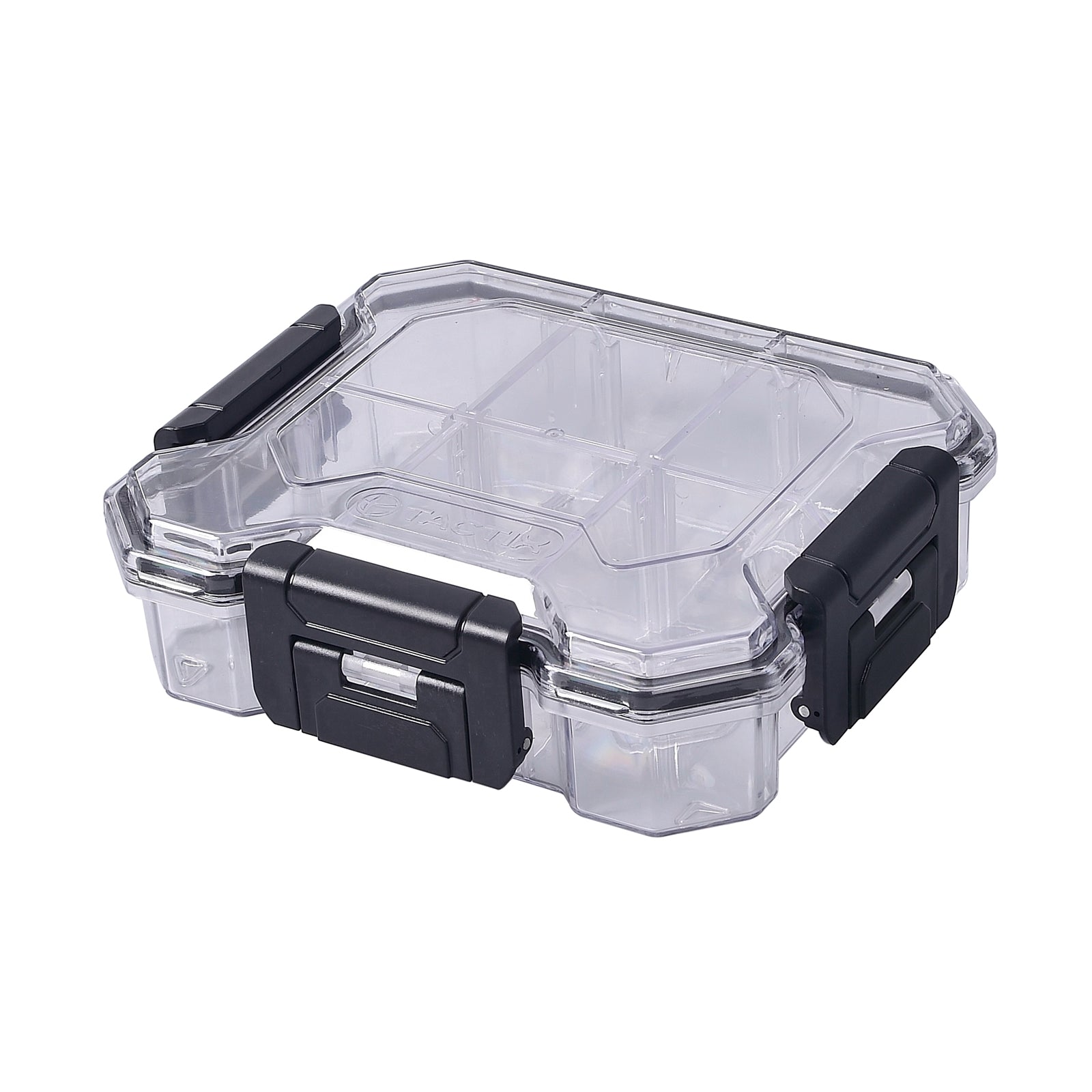 Tactix 6 Compartment Waterproof Storage Box Transparent Polycarbonate Stackable 18 x 16.5cm