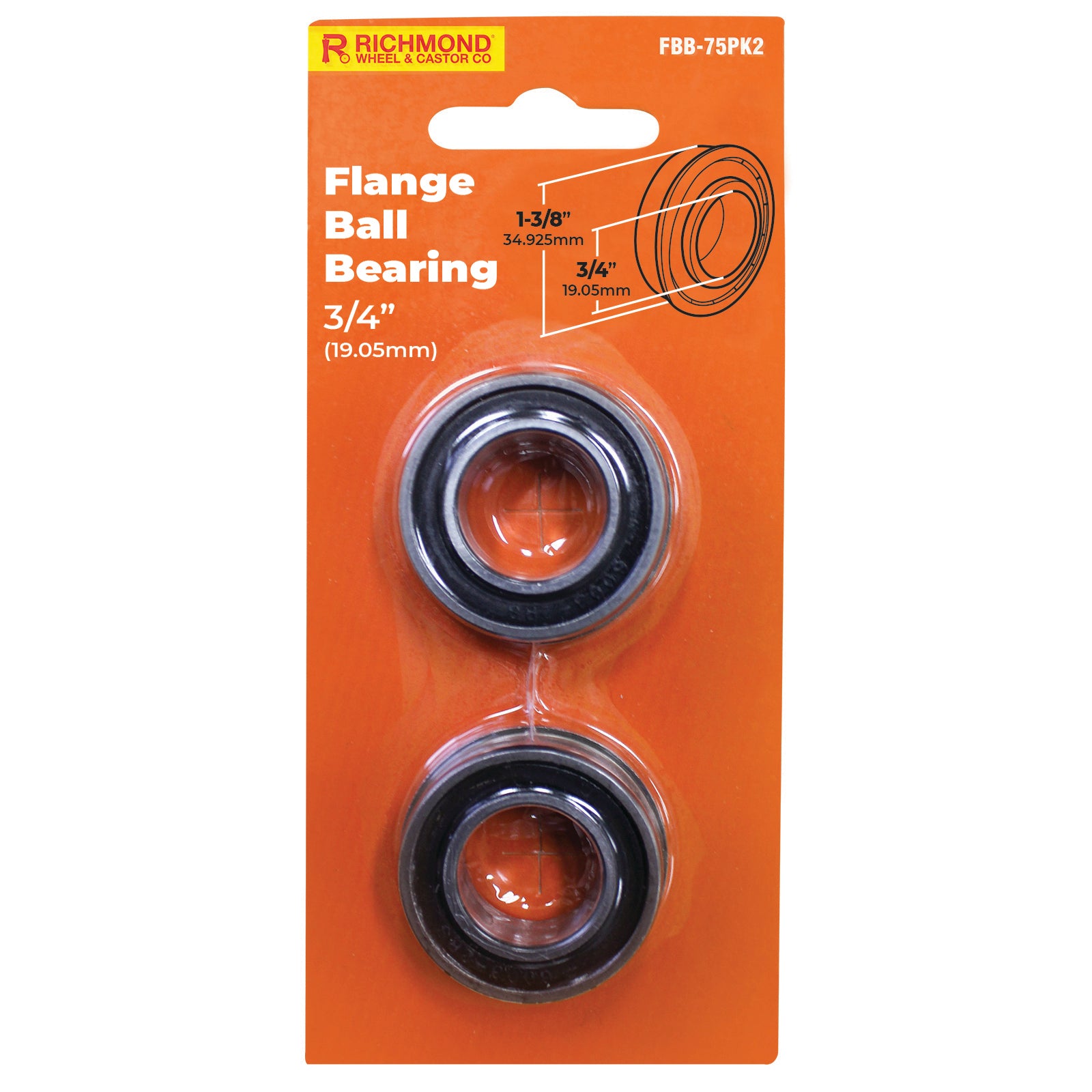 Richmond 1-3/8" x 3/4" Chrome Steel Flange Ball Bearing - 2 Pack