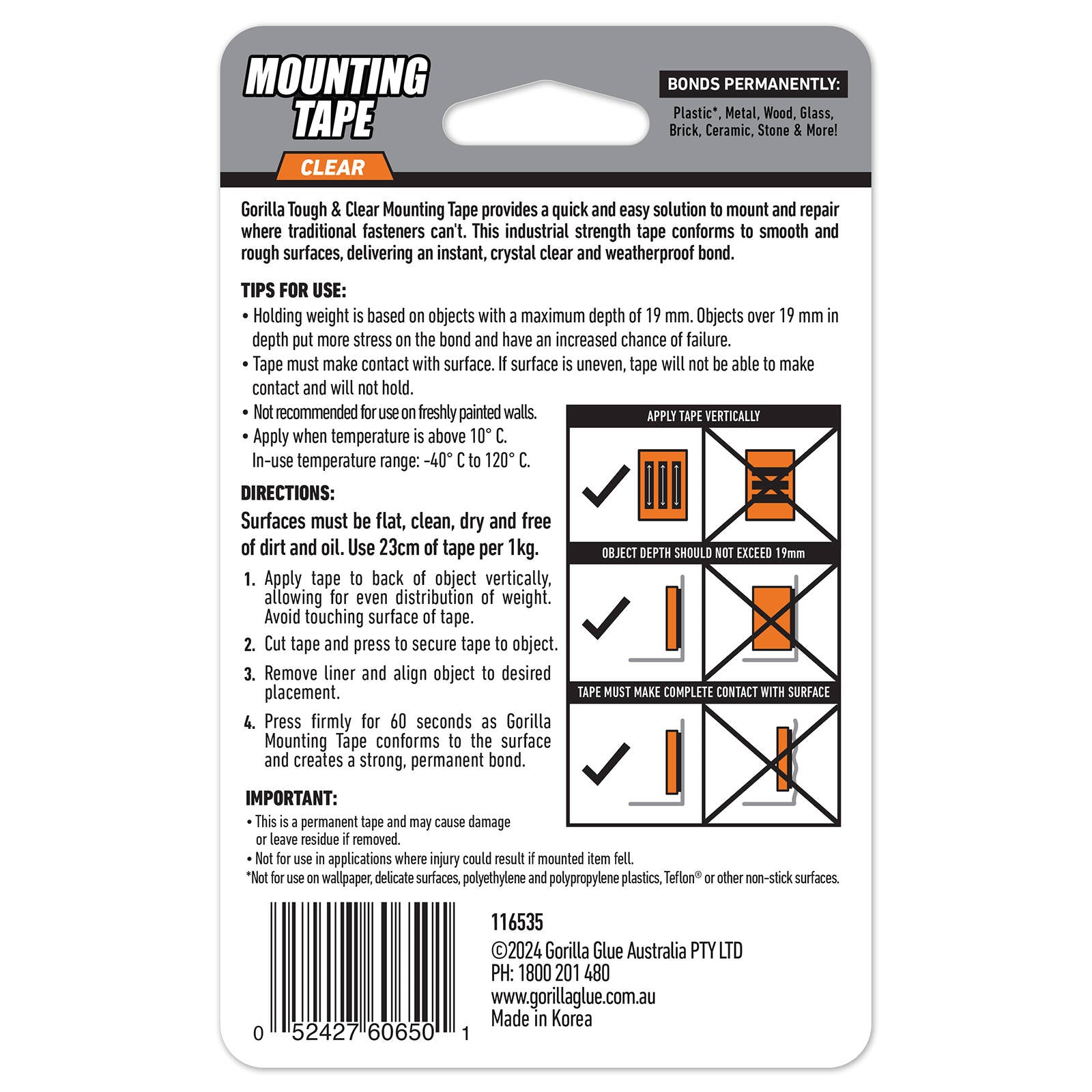 Gorilla 1.5m Clear Double Sided Mounting Tape