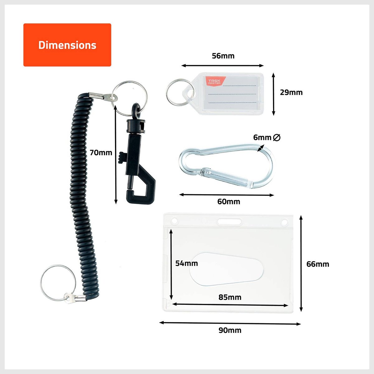 Taskmaster Black ID Kit - 4 Pieces, Card Holder, Cord, Key Tag & Carabiner