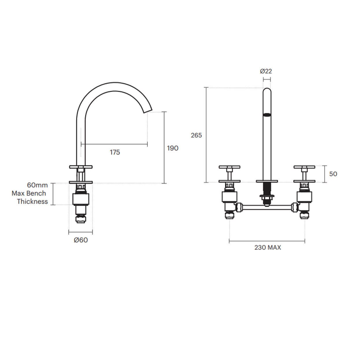 Rogerseller Gas Basin Set - Brass, 6 Star WELS, 4.5L per Minute, Matte Black, Made in Australia - 3606017711