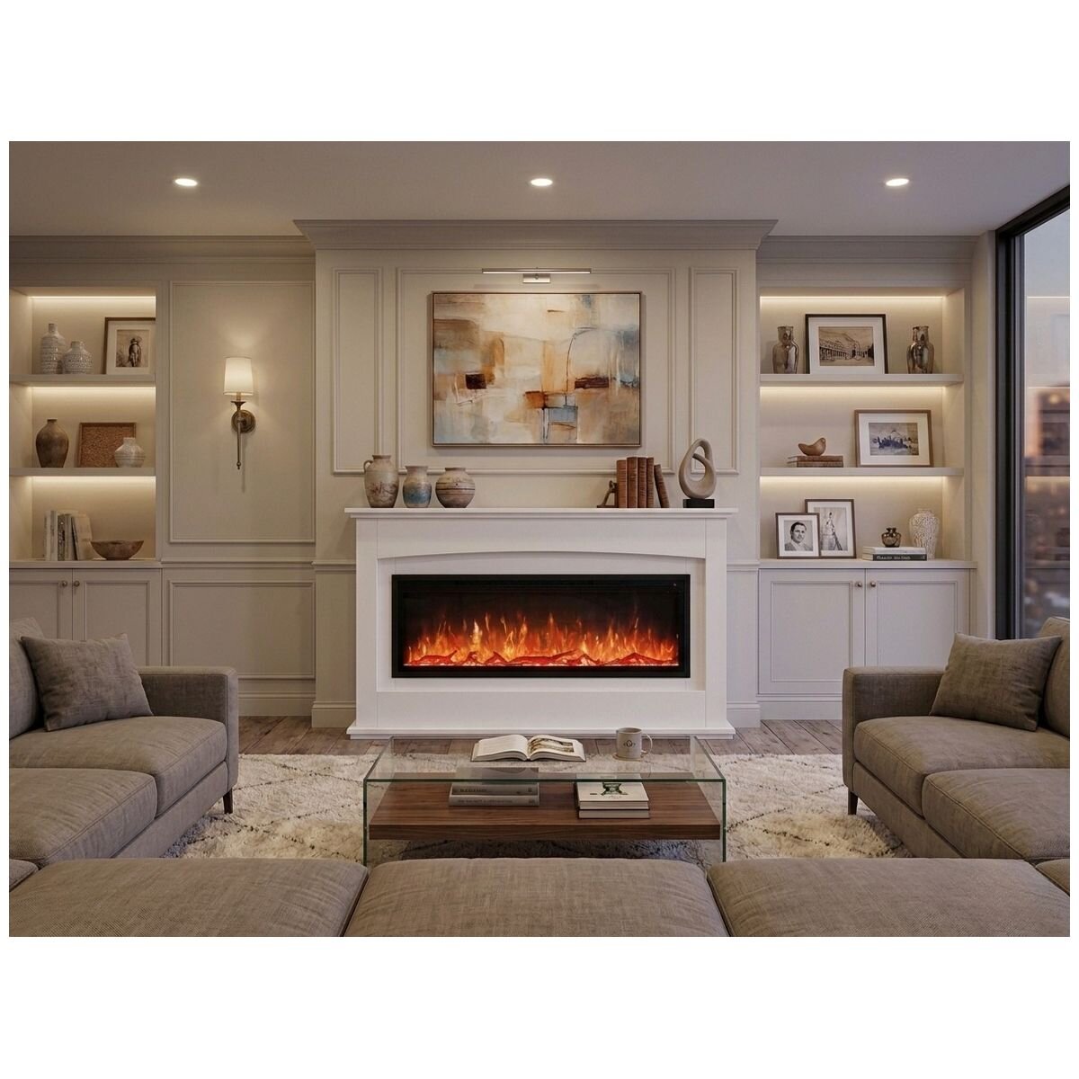 Modern Flames Kensington Mantle Suite Electric Fireplace - White - 10 Flame Colours, Logset - KEN50-AU
