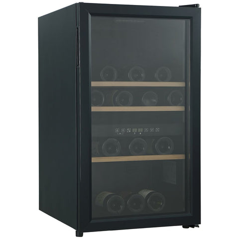 Cantina 49 Bottle Dual Zone Freestanding Wine Cabinet - Black Glass Door - Beech Shelves - CCWFD49B