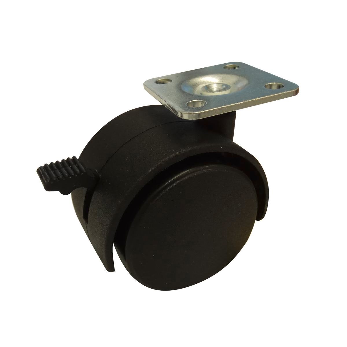 Move It 50mm Hooded Plate Furniture Castor with Brake, Nylon Twin Wheel, 50kg - 2 Pack