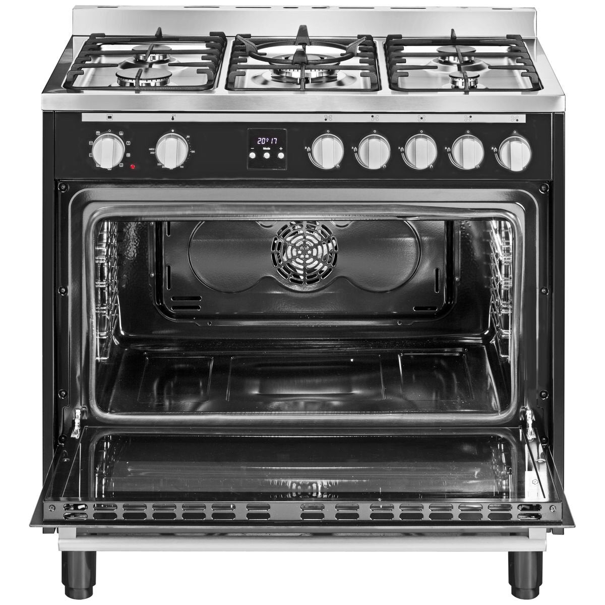 Artusi 90cm dual fuel freestanding oven - Matte Black, 100L, 5 gas burners with wok - AFG915B-1