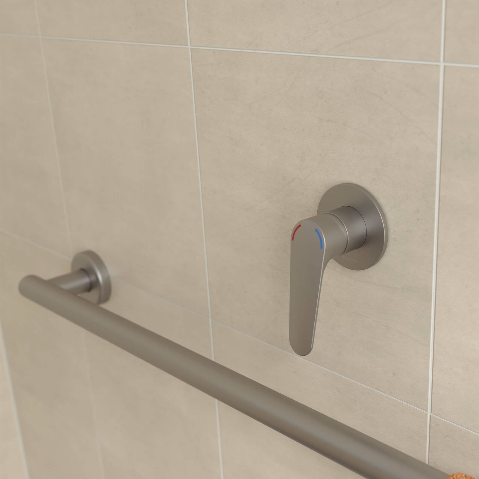 HomeCare by Caroma Brushed Nickel Assistant Living Bath/Shower Mixer, 6L/min Brass
