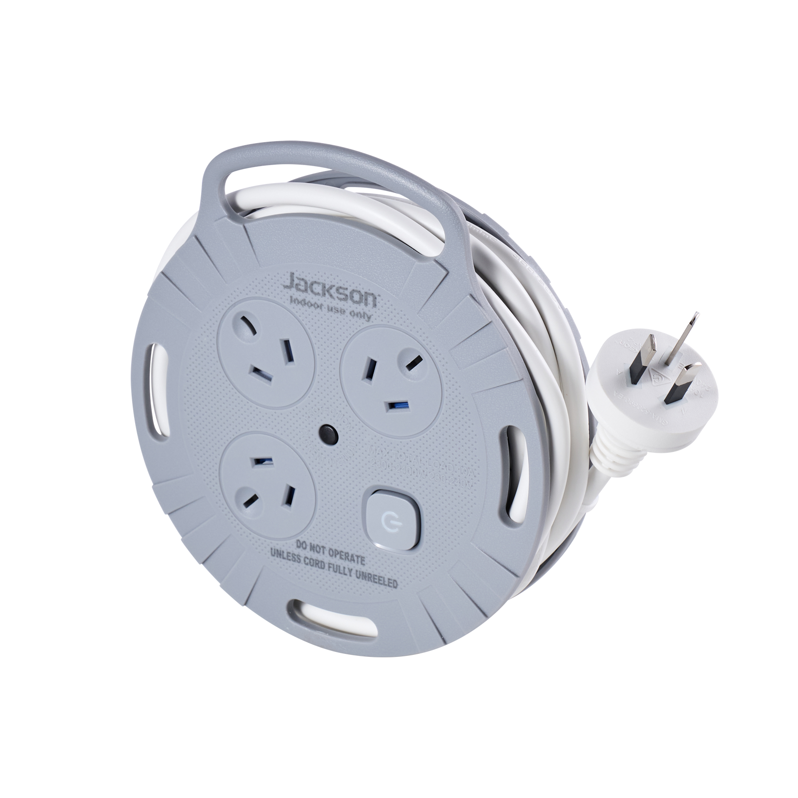 Jackson Rugged 3 Outlet 3m Extension Lead Reel, Indoor 240V 10A with On/Off Switch