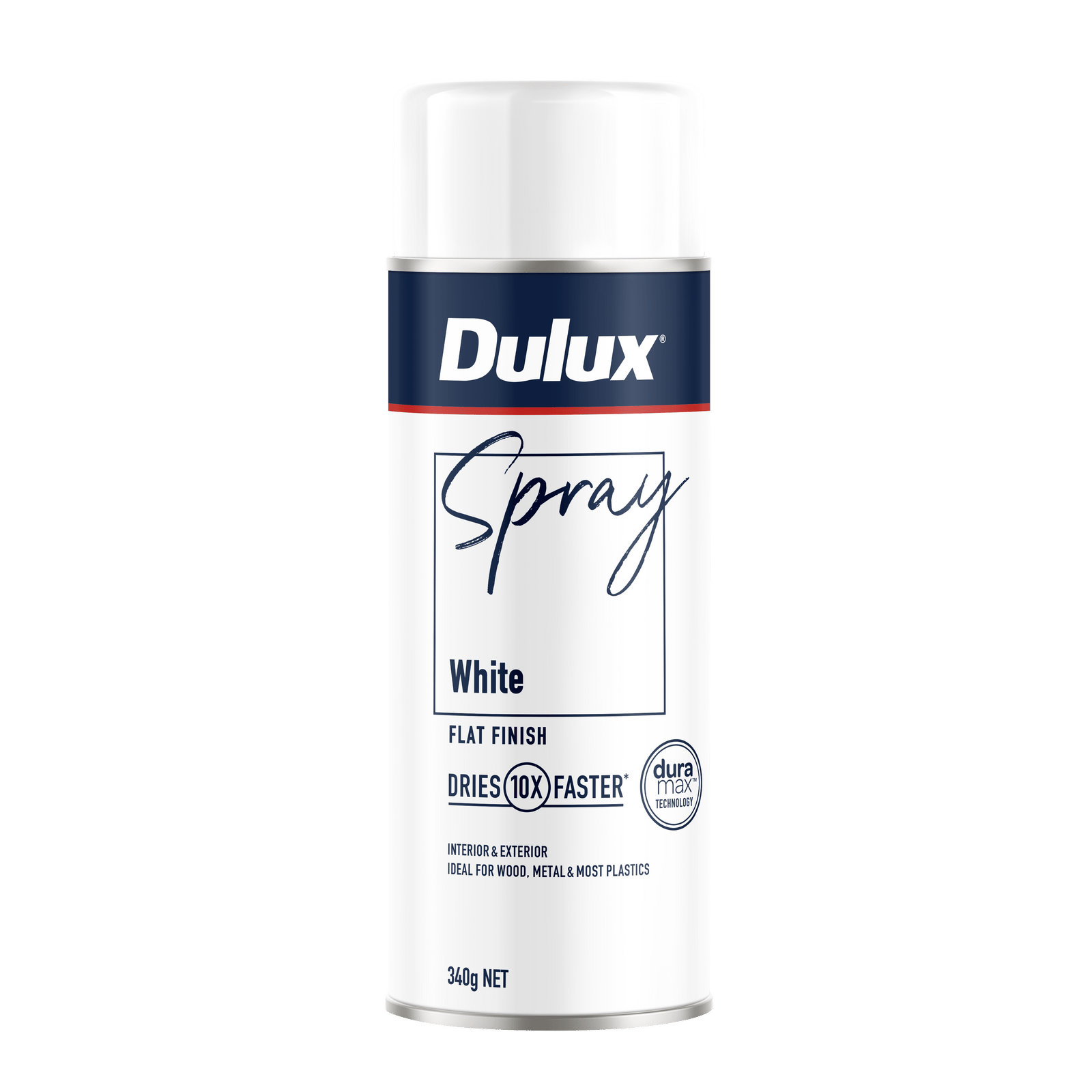Dulux 340g White Flat Finish Spray Paint, Matte White, Indoor & Outdoor