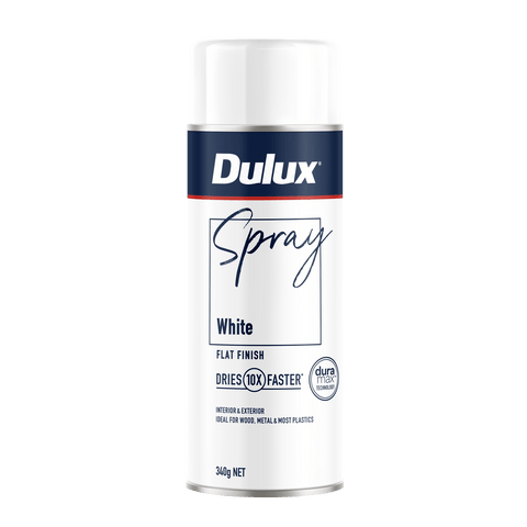 Dulux 340g White Flat Finish Spray Paint, Matte White, Indoor & Outdoor