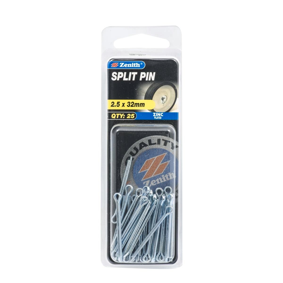 Zenith 2.5 x 32mm Zinc Plated Split Pins - 25 Pack