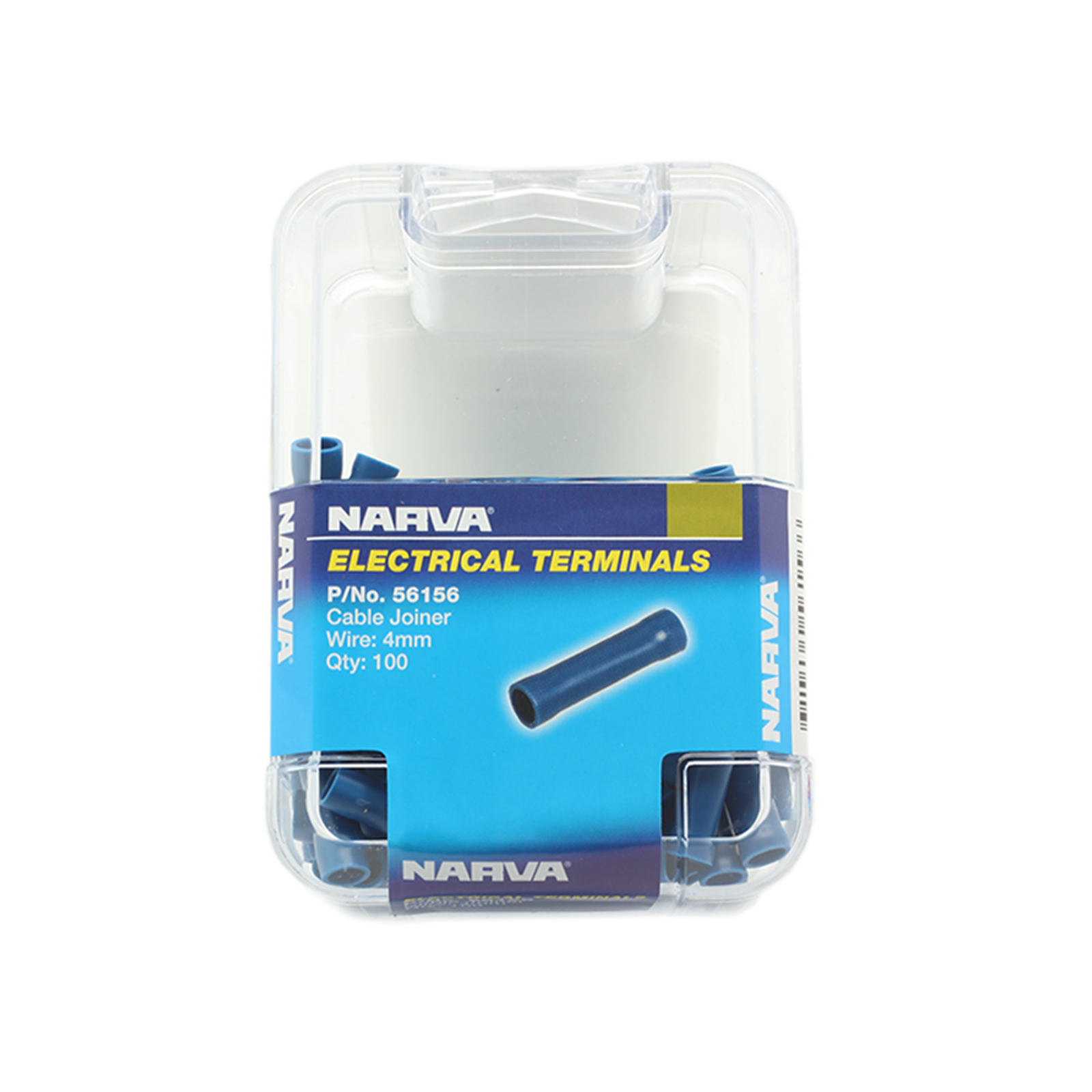 Narva 4mm Blue Flared Vinyl Fully Insulated Butt Splice Cable Joiner - 100 Pack