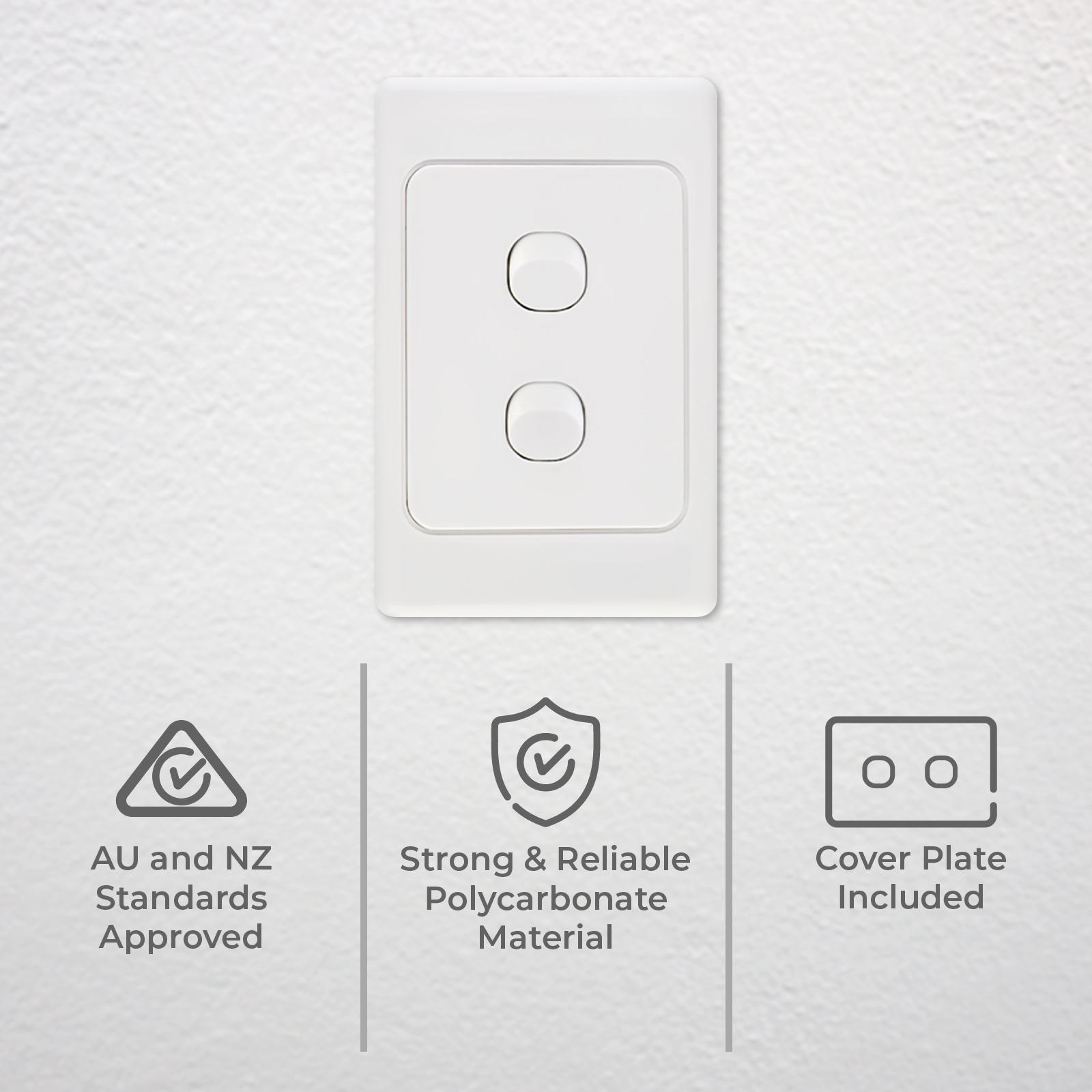 DETA White Double Vertical Light Switch 2 Gang Polycarbonate Indoor