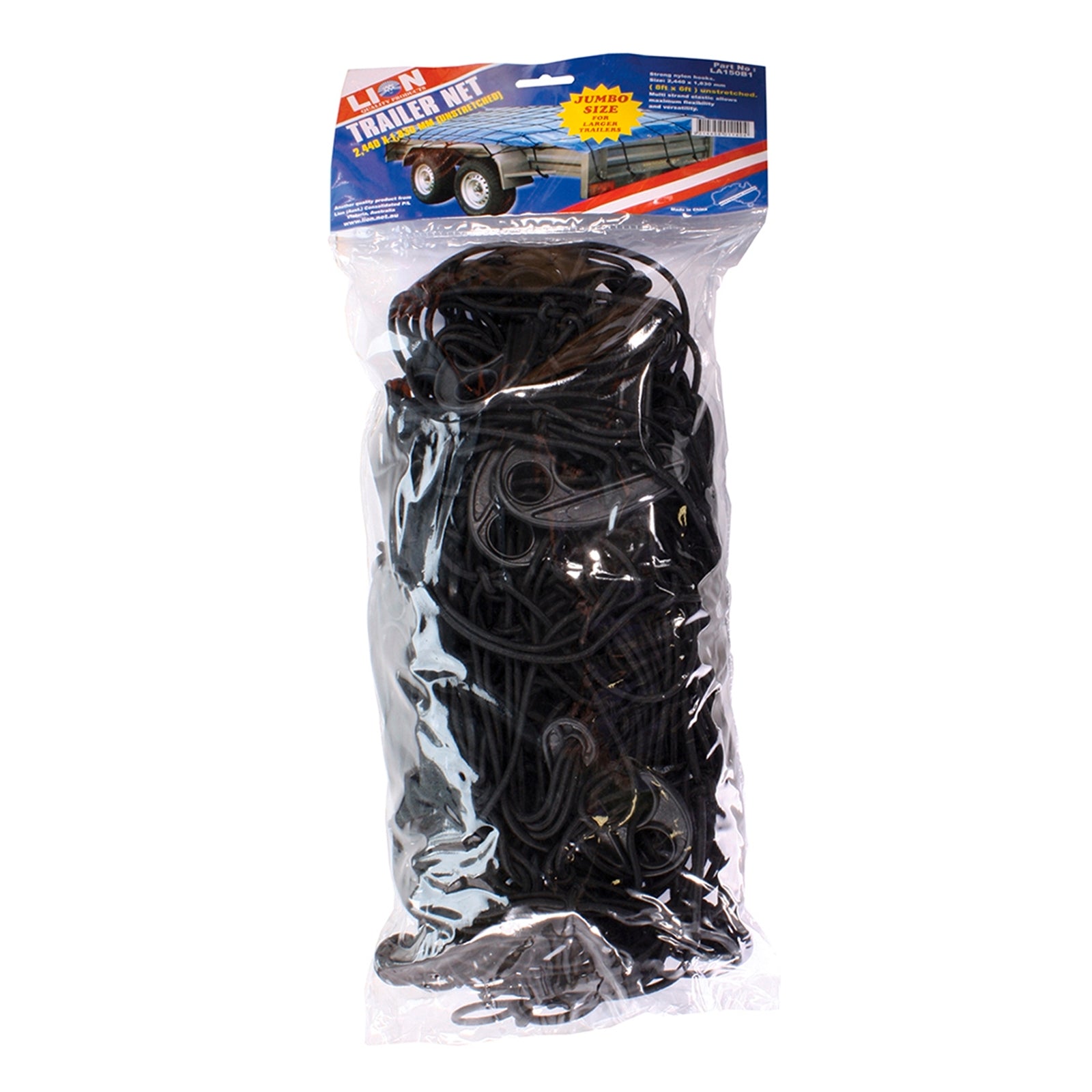 Lion 8 x 6ft Elastic Trailer Net with Hooks, UV Protected Black
