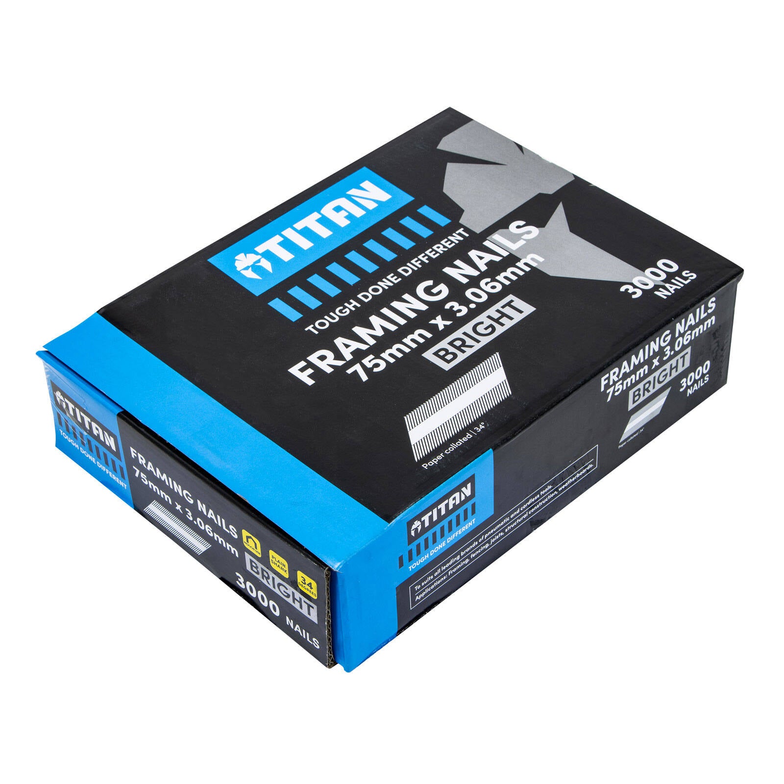 Titan 75 x 3.06mm Bright Steel Collated Framing Nails - 3000 Pack
