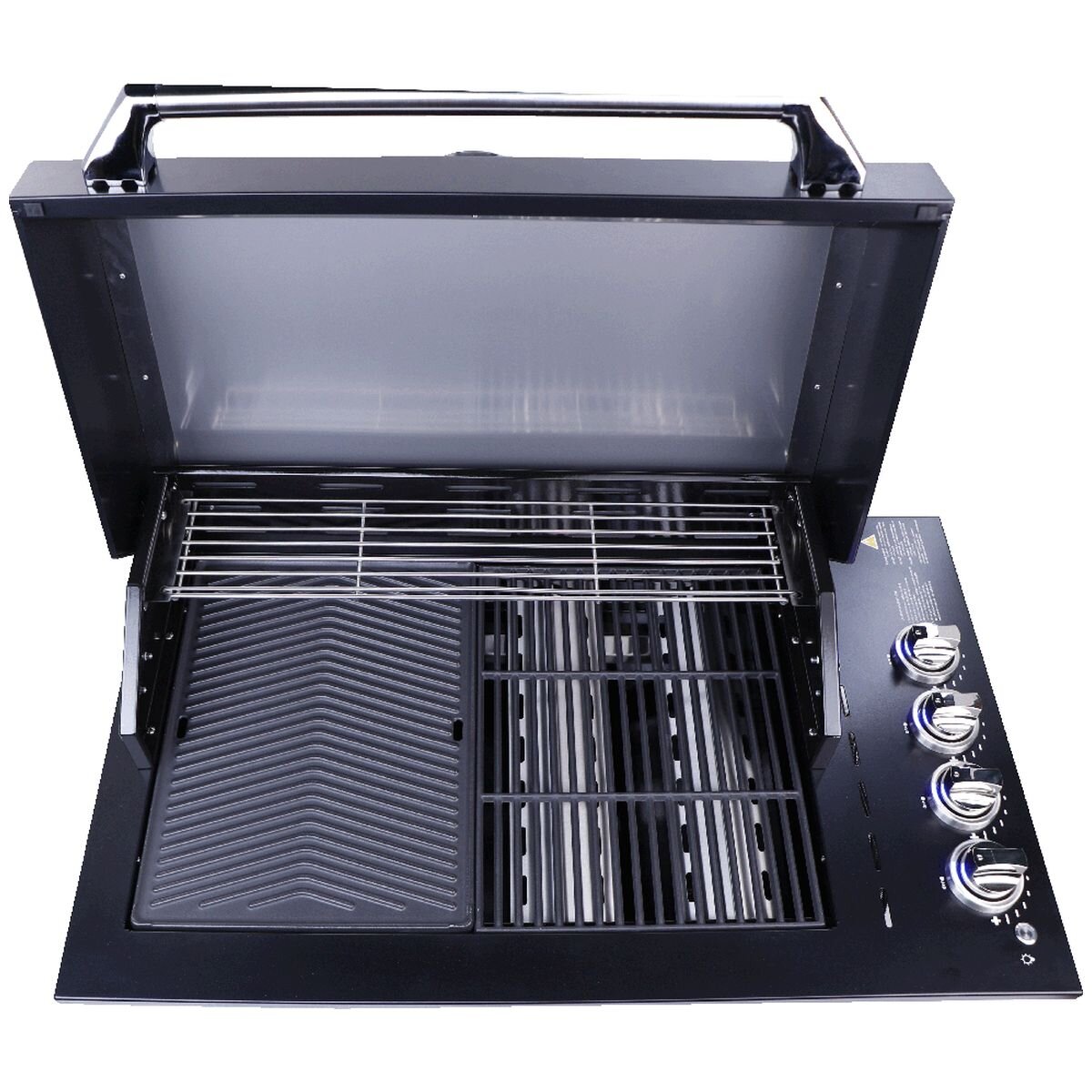 Smart Four Burner Drop-In LPG BBQ - Black, 304 Stainless Steel, Cast Iron Plates, LED Knobs - 4000DGSLBLK
