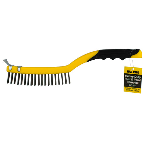 Uni-Pro Heavy Duty Rust and Paint Removal Wire Brush 4 Row with Scraper