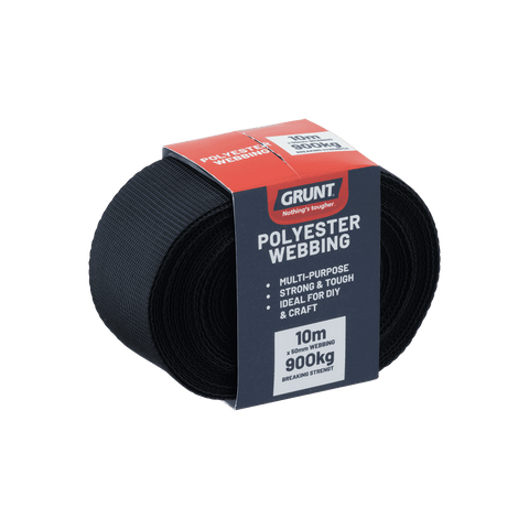Grunt 50mm x 10m Black Polyester Poly Webbing