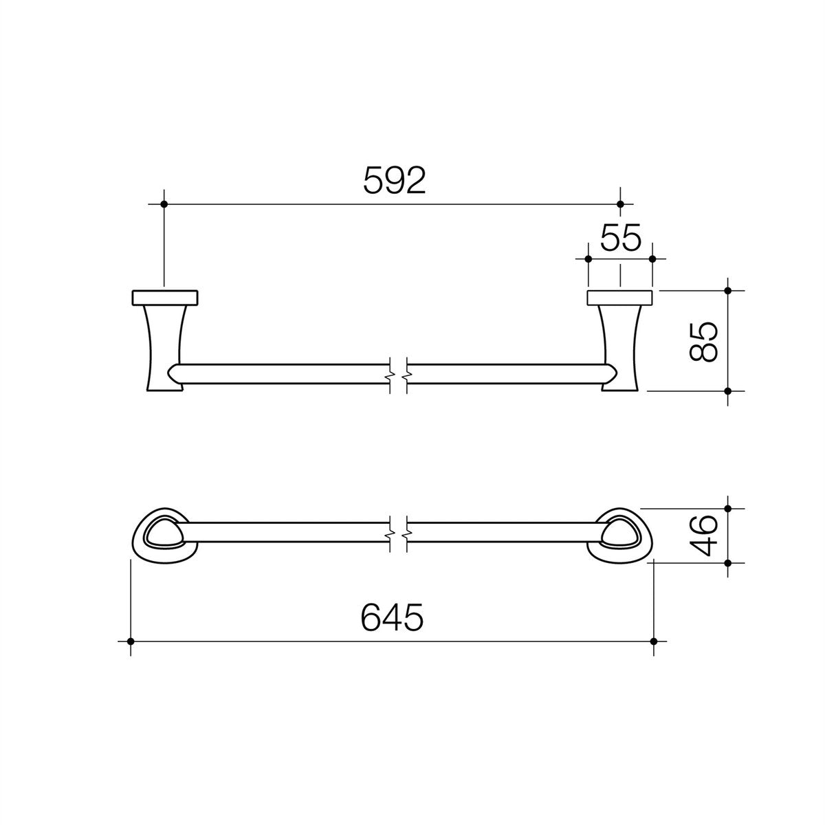 Caroma Acacia 600mm Single Towel Rail - Polished Chrome Brass