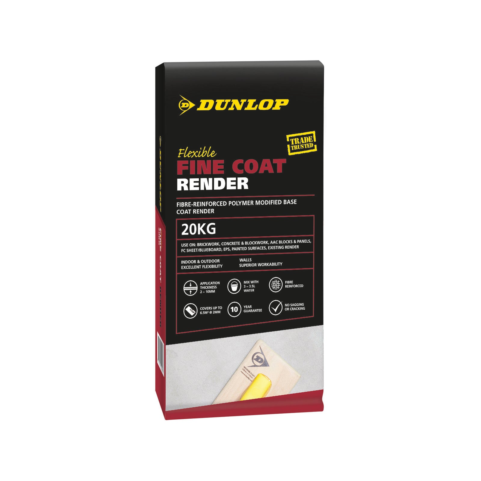 Dunlop Flexible Fine Coat Render 20kg, Polymer Modified Cement & Sand Mix