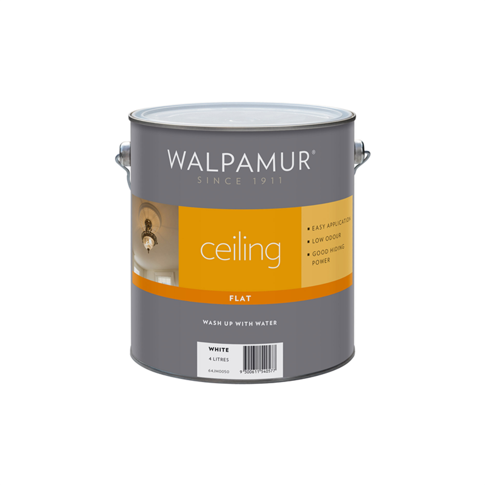 Walpamur Ceiling 4L Flat White Interior Paint - Water-Based, High Opacity