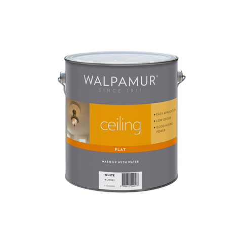 Walpamur Ceiling 4L Flat White Interior Paint - Water-Based, High Opacity
