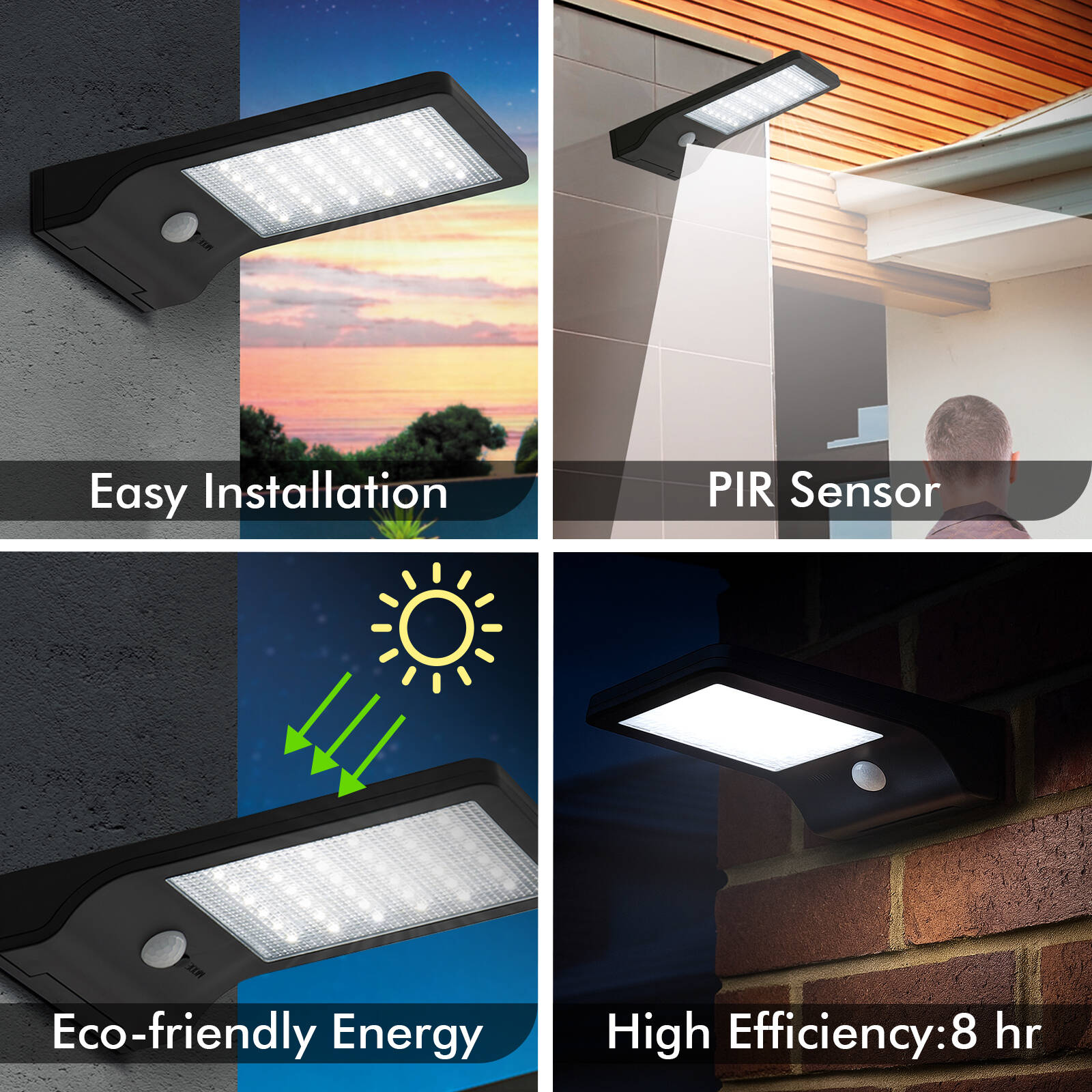 Arlec LVS661BK Ritter Sensor Solar Wall Light - 192mm - Black - Outdoor