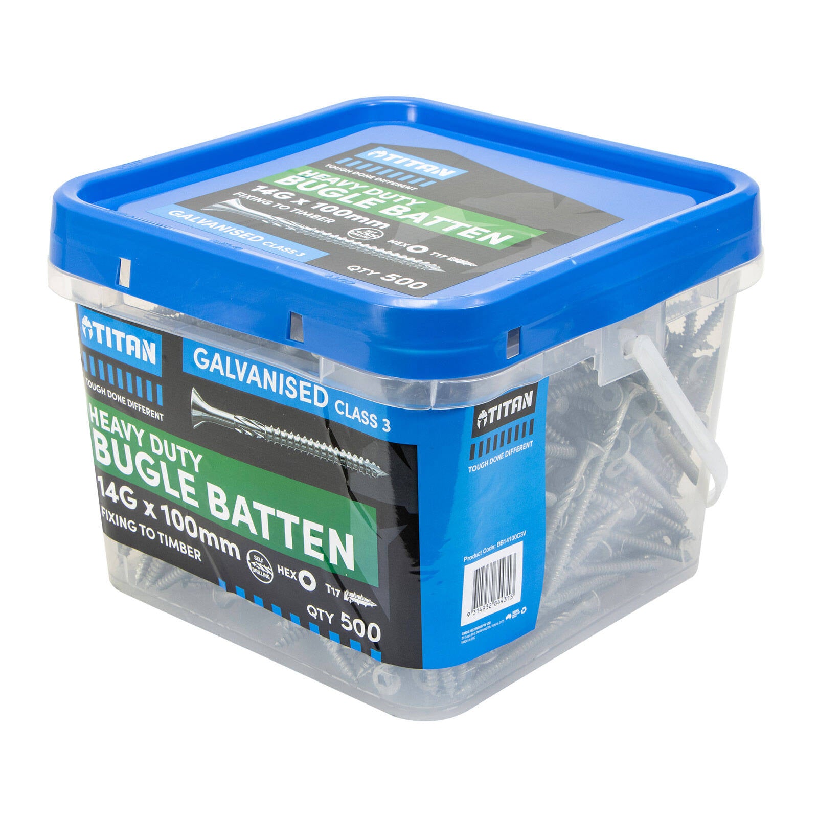 Titan 14G x 100mm CL3 Galvanised Bugle Batten Screw - 500 Pack